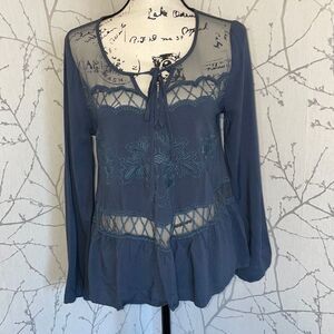 Blu Pepper Sheer Blue Lace Top